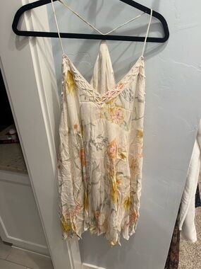 Faveur Cream Floral Slip Dress with Lace Detail